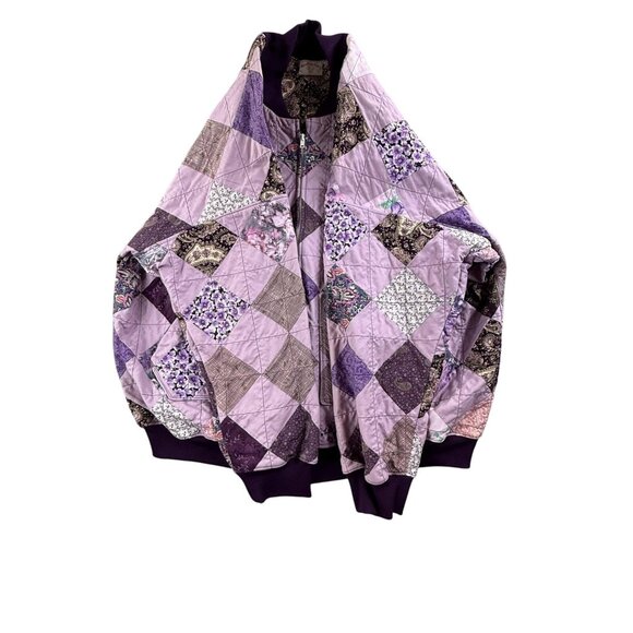 Vintage Patchwork Quilted Bomber Jacket Womens 2X Paisley Floral Handmade 90s - Picture 6 of 16